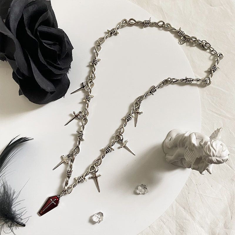 Wholesale Dark Gothic Coffin Cross Sword Thorn Necklace